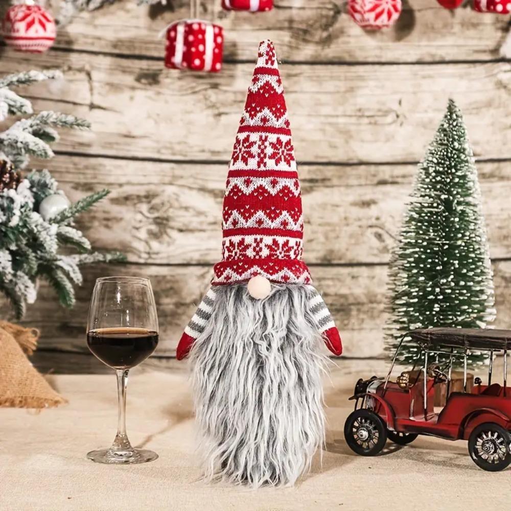 Knitted Christmas Wine Bottle Sweater with Long Beard Wine Bottle Caps  Party