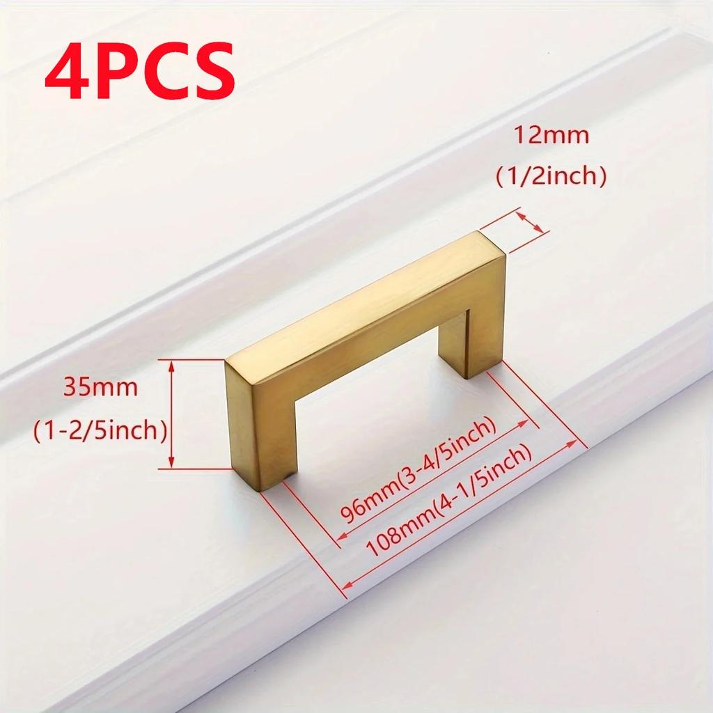 4Pcs Square Cabinet Pulls Stainless Steel Kitchen Drawer Pulls Cabinet Handles Overall Pull Cupboard Handle Wardrobe Door Knobs