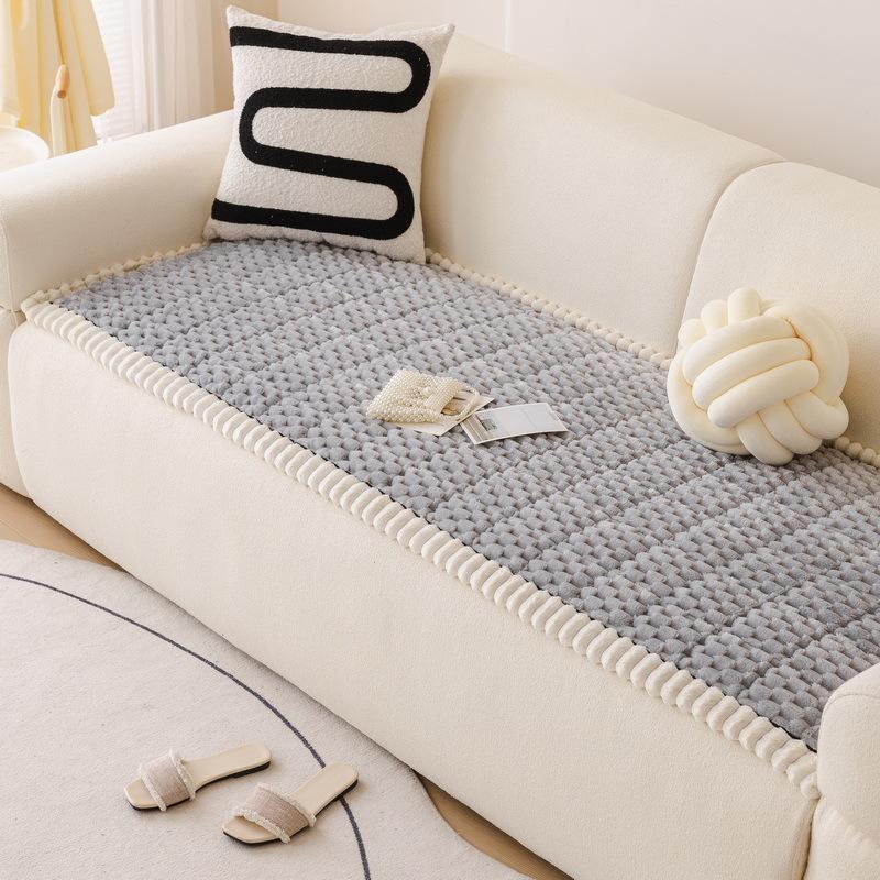 Honeycomb Velvet Sofa Cushion Autumn and Winter Straight Row Integrated Thick Plush Sofa Cover Fabric  Anti Slip Bottom Layer Does Not Shift