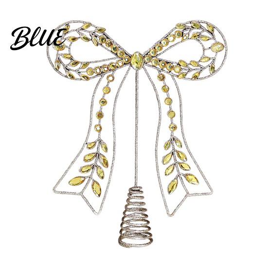 Light Luxury Holiday Rhinestone Hollow-Cut Christmas Tree Iron Bow Party Decor Topper Gold Metal Modern