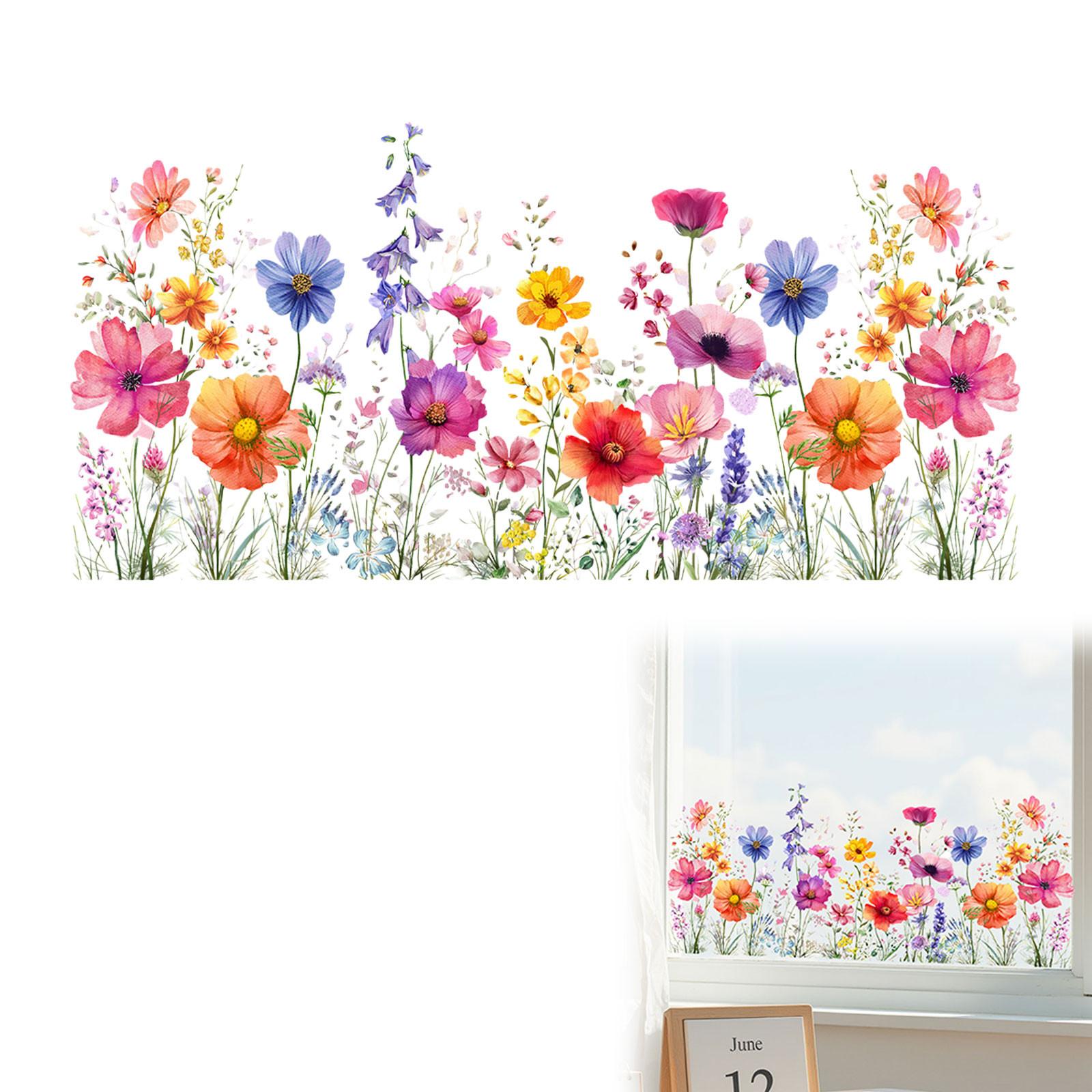 Colorful Floral Bouquet Window Sticker Flower Window Clings Vintage Spring Window Clings Double Watercolor Ring Light Studio (as the picture,One Size)
