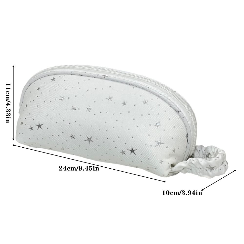 Cute White Pencil Case Shell-shape With Handle Pen Bag Star Print Large Capacity Stationery Organizer Students