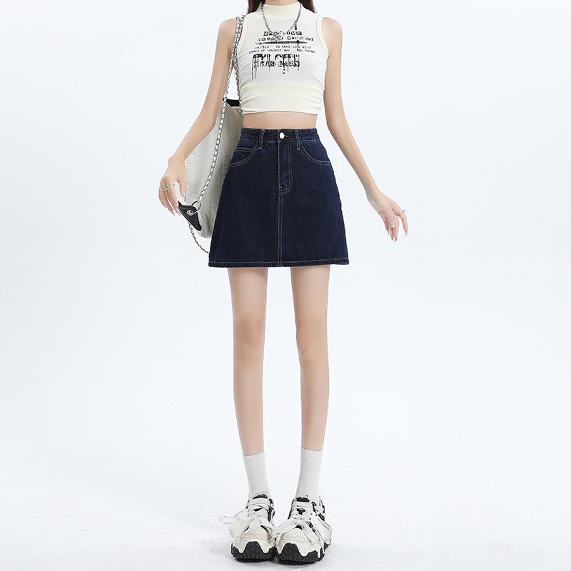 Denim A-Line Mini Skirt with Lining – Women's 2025 Summer Hip-Hugging, Anti-Exposure Design