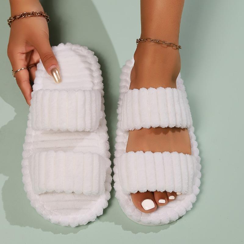 Women's Winter Warm Fuzzy Maternity Slippers, Open Toe Slip On House Shoes, Thick Sole Soft Plush Indoor Outdoor Slides
