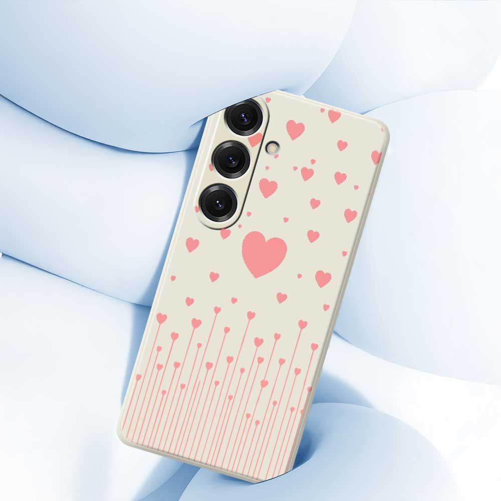 For Samsung Galaxy S25 Case Pink Love Pattern Printing Straight Edge TPU Phone Back Cover