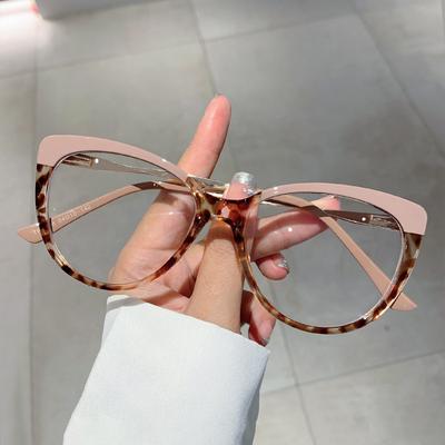 Anti Blue Light Big Glasses Women Cat Eye Vintage Luxury Designer Myopia Prescription Double Color Eyewear Frame