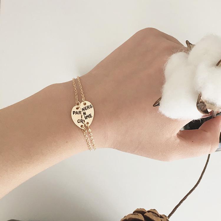 

Foreign Trade Fashion Personality Zircon Good Friends Couple Bracelet Heart Shaped Stitching Zircon Pulseira Feminina Pulsera золотий