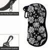 2D-Vintage Victorian Floral Print Sunglasses Case, Decorative Monochrome Flower Eyeglass Holder, Protective Zipper Eyewear Organizer for Travel Gift
