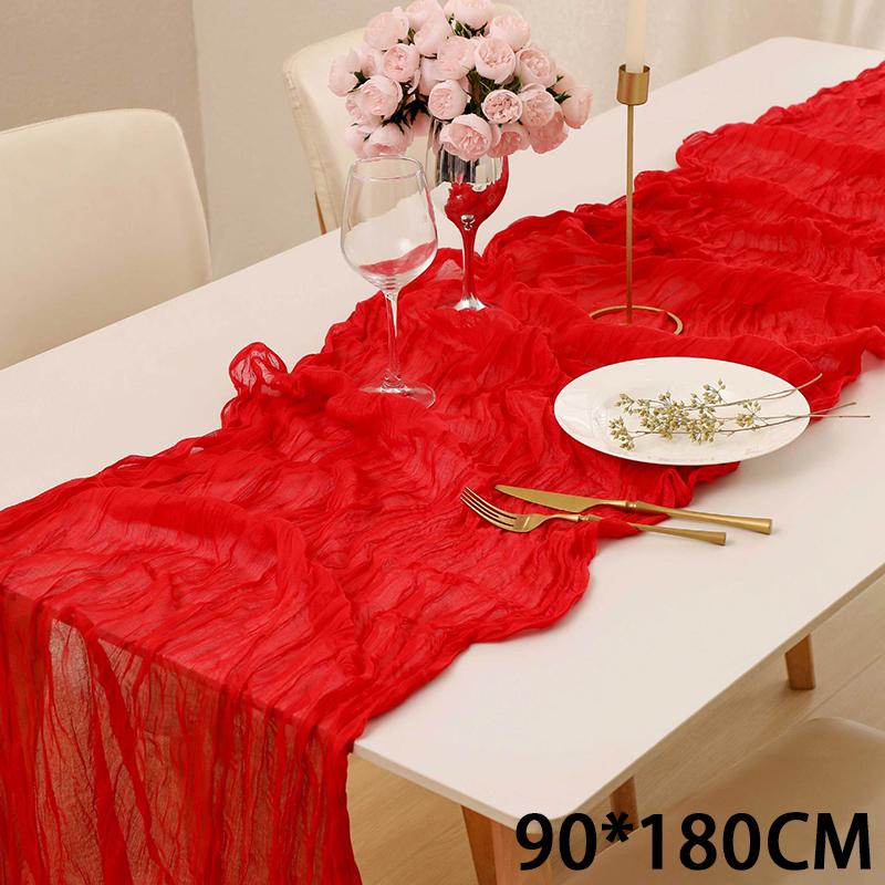 Cheesecloth Table Runner Gauze Tablecloth Semi-Sheer Crinkle Table Cover Boho-style table runner 180*90/90*340cm