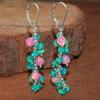 Fire Opal Cluster Earrings: Green Pink Ethiopian Opal, Sterling Silver