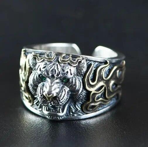 Dominierender Retro-Ring im ethnischen Stil mit feuerspeiendem Drachen, offener Ring für Herren mit Punk-Motiv, Motorradfahrer-Schmuckzubehör