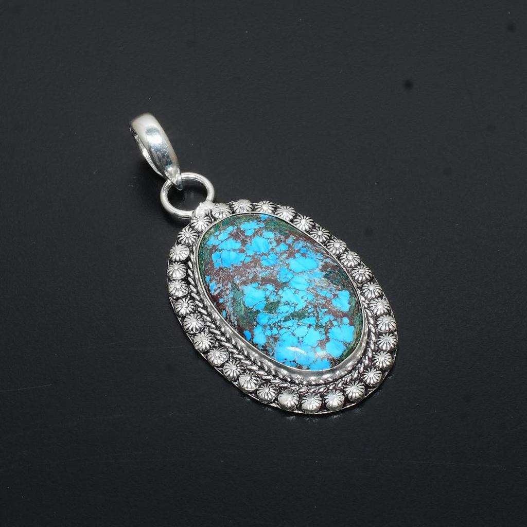 Tibetischer Türkis Edelstein 925 Sterling Silber Anhänger Handgefertigter Anhänger Antiker Anhänger Türkis Edelstein Anhänger Geschenke für Frauen