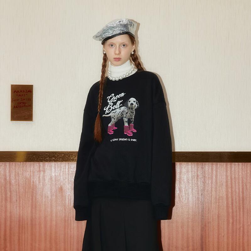 GREEN BELT Unisex Loose Fit Puppy Print Sweatshirt