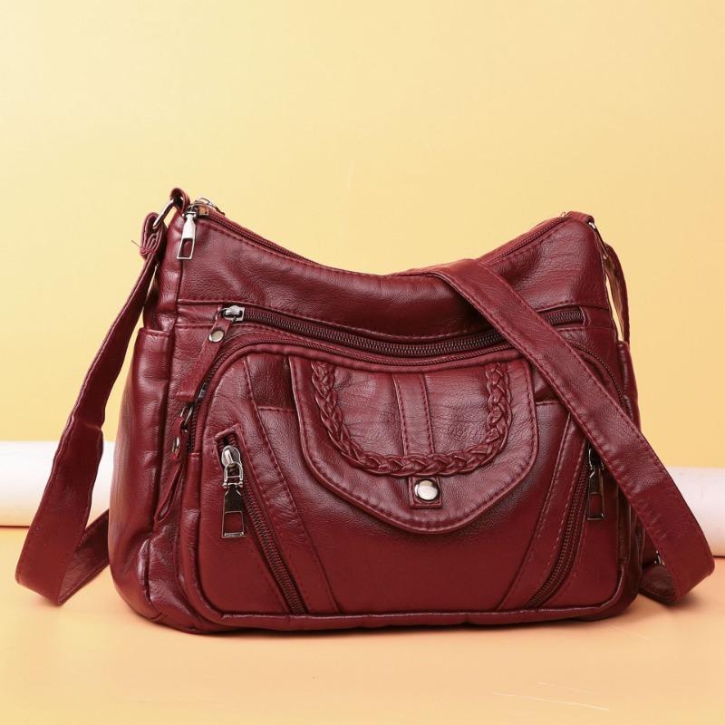 Women's Bag New Middle-aged and Old Mother Bag Simple Casual Washed Soft Leather Large Capacity Shoulder Messenger Bag