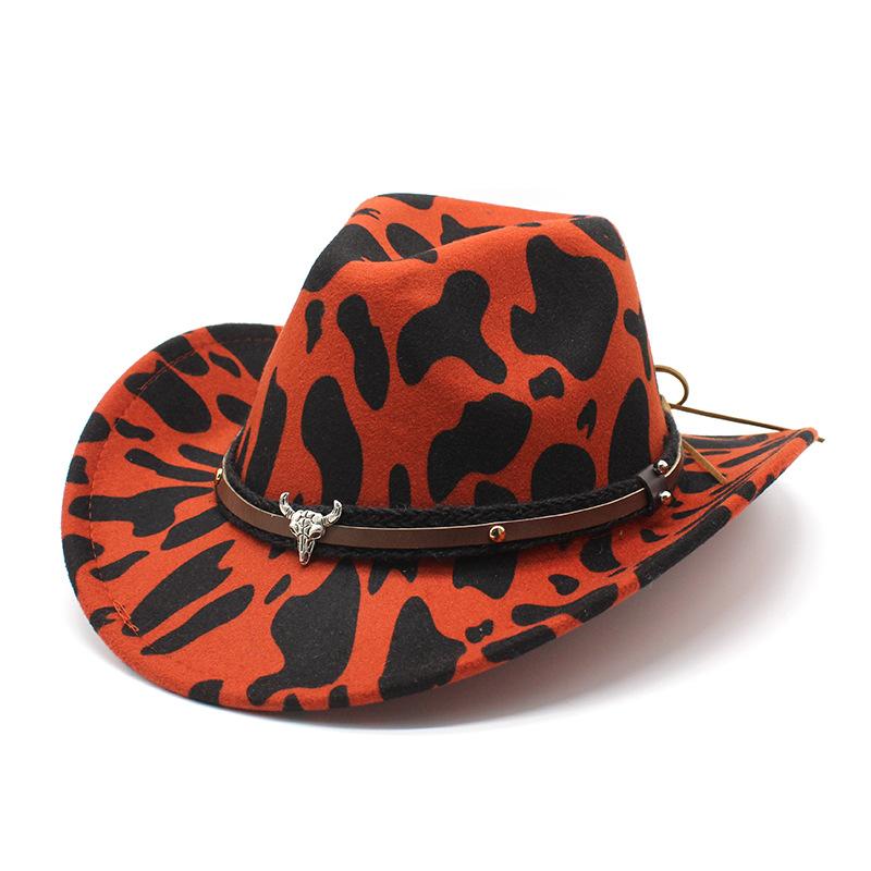 

Британская черная джазовая шляпа с большим карнизом, шерстяная шляпа с закругленными полями в стиле ретро, универсальная модная шляпа с коровьим узором M（56-58cm） оранжевый