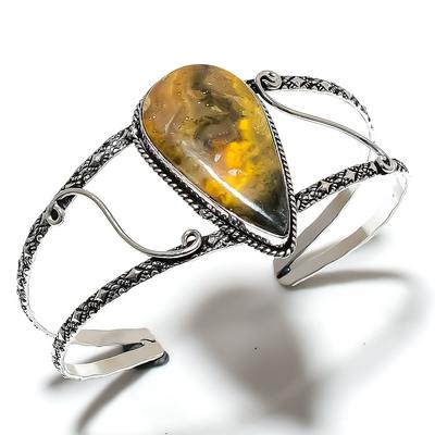 Natural Bumblebee Jasper Gemstone 925 Sterling Silver Cuff Bangle Adj. E0N23
