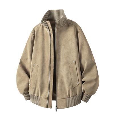 Men Loose Stand Collar Pu Leather Jacket Casual Plus Size Outerwear