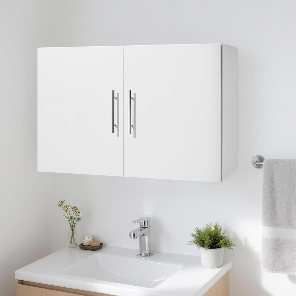 Laundry Room Wall Cabinet, 2-Tier Wall Mounted Hanging Cabinet with Adjustable Shelf, Cupboard Storage with 2 Doors, for Kitchen, Bathroom, Laundry,
