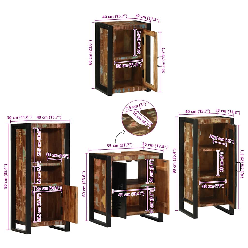 Bathroom Furniture Set with Shelf 4 pcs Multicolored Solid Reclaimed Wood