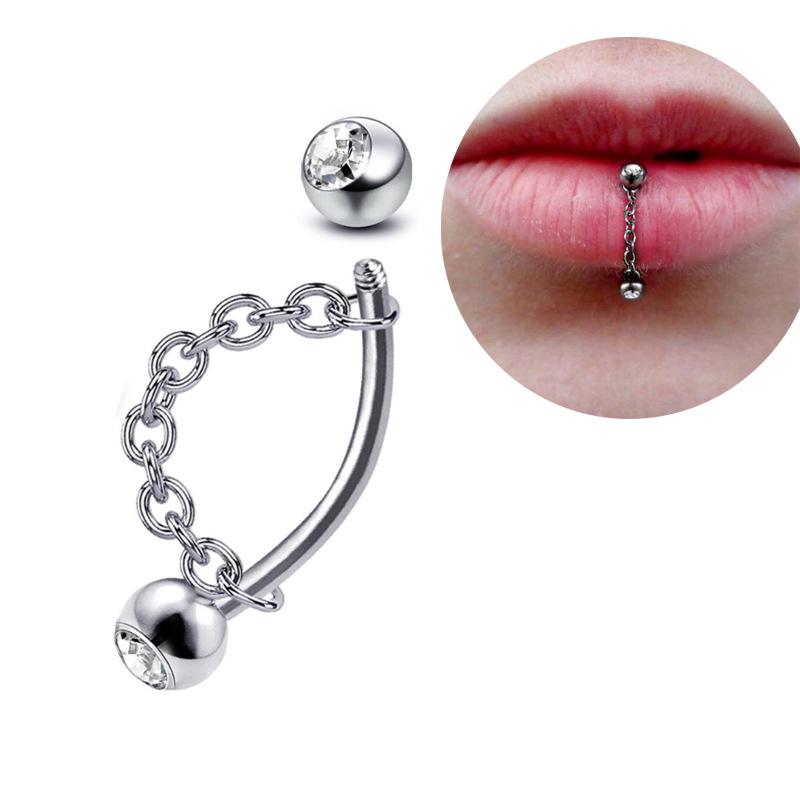 Multifunktionaler Lippen- und Augenbrauenstecker aus Edelstahl mit Kette und Konusdesign