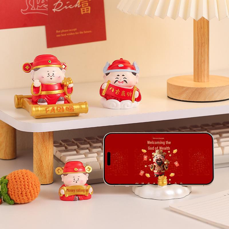 Creative God of Wealth Phone Holder: TV Drama-Themed Desktop Decoration and Office Resin Ornament