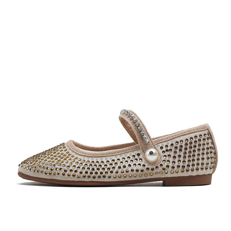 Full Diamond Air Mesh Ballerina Shoes Woman Square Toe Mary Janes Crystal Flats Ladies Brides Wedding Loafers Dance Ballet Shoes