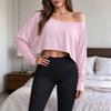 Women's Casual Fashion Off Shoulder Long Sleeve Cropped Top for Everyday Wear and Outings