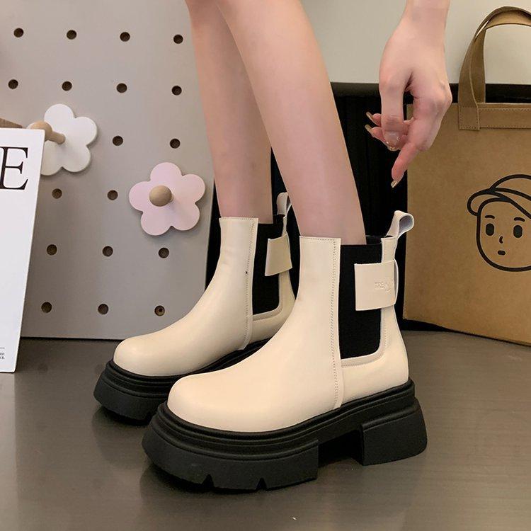 White Chelsea Short Boots Women's Spring and Autumn Thick Heel Cigarette Boots 2025 New British Retro Martin Boots
