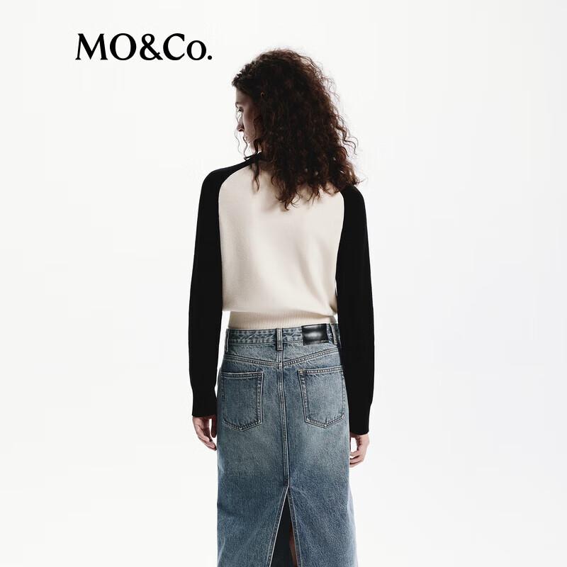 MO&Co. 2024 Autumn Machine Washable Wool Blend Color Block Cardigan