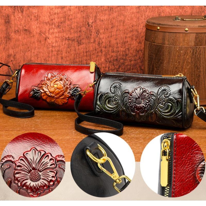 Premium Textur Etnisk Hinkväska med Stor Kapacitet - Präglad Crossbody-väska för Pendling och Vardagsbruk