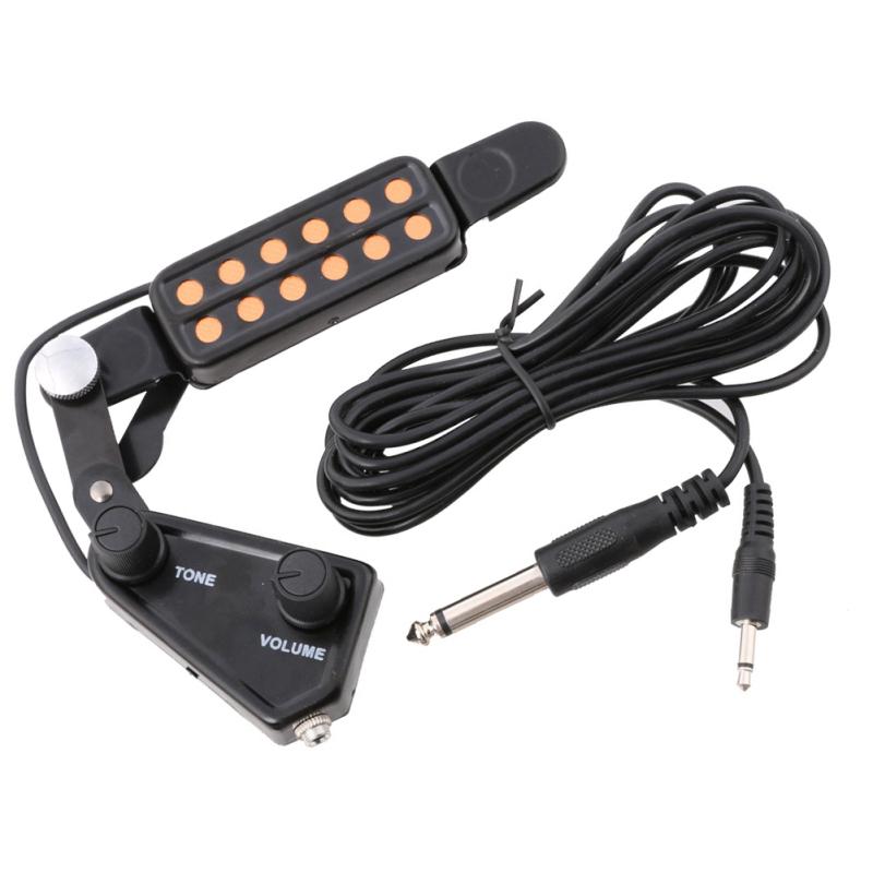 12-Loch Akustikgitarre Schallloch Tonabnehmer Magnetischer Wandler mit Ton-Lautstärke-Regler Audio
