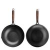 Iron Wok 32cm Traditional Iron Skillet with Wood Lid Non-coated Pot Chinese Kitchen Cookware for Gas and Induction Cooker