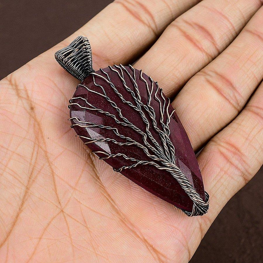 Ruby Natural Gemstone Handmade Copper Wire Wrap Jewelry Pendant 2.80" s3Q11