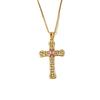 European & American Colorful Cubic Zirconia Cross Pendant Necklace with Full Diamond Design, Micro-inlaid Copper Collarbone Chain