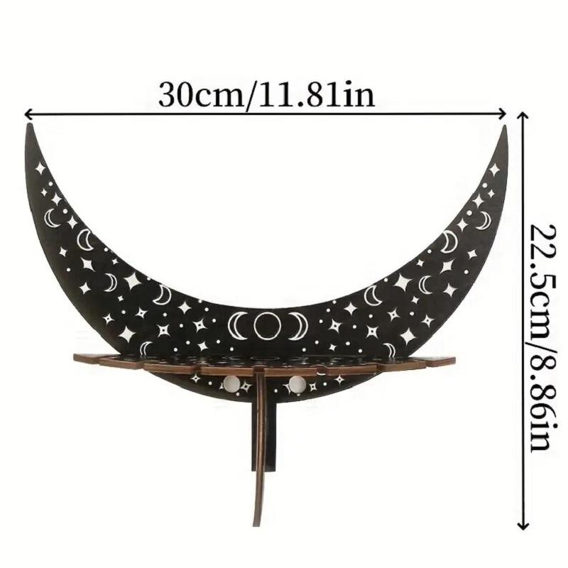 Bohemian Style Wooden Crescent Moon Wall Shelf for Crystals and Candlestick Decor