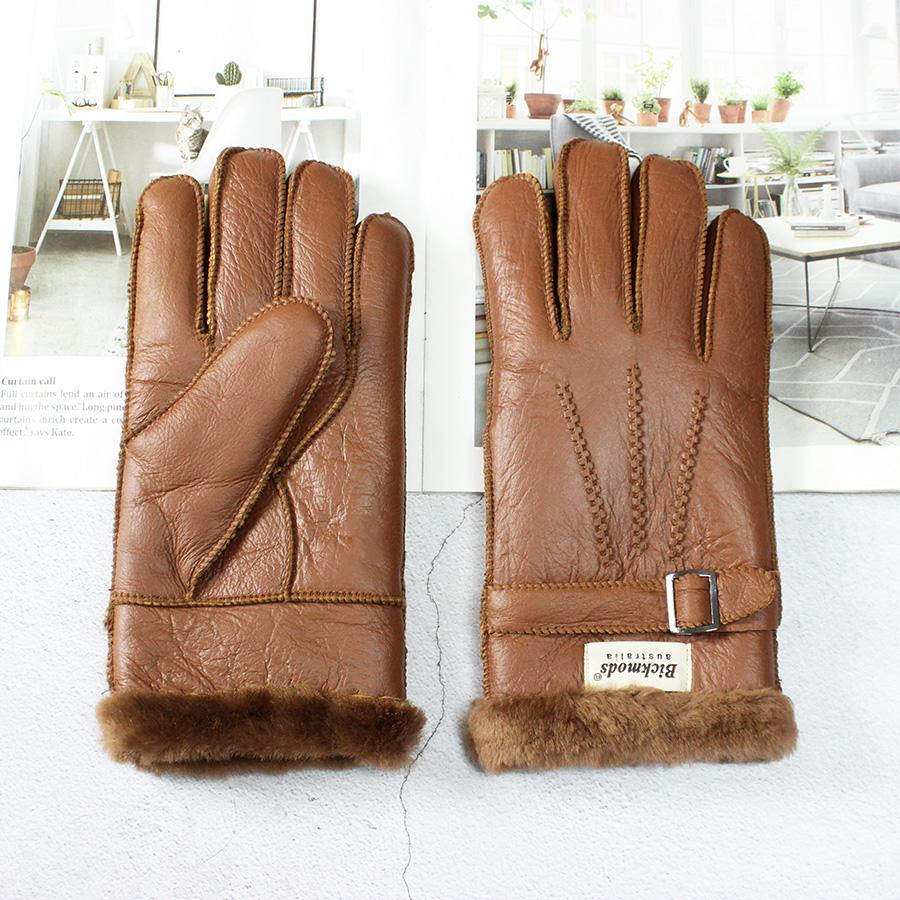 Sheepskin Fur Gloves Men Leather Thick Winter Warm Outdoor Wind and Cold Handmade Sewing Finger New Bickmods Brand