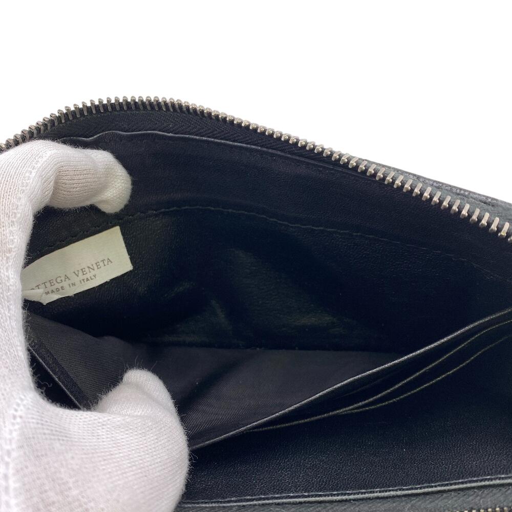 BOTTEGAVENETA Zip Around INTRECCIATO leather Purse black leather mens Used