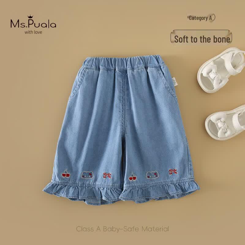 MS. Puala Girls Summer Camouflage Cropped Denim Pants 110 cm