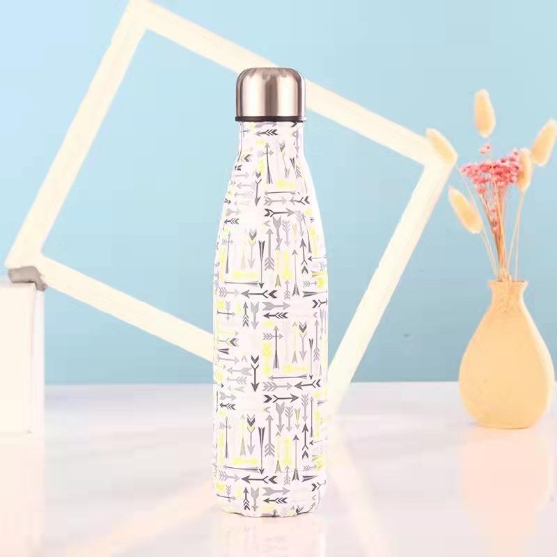 

500 мл Термос из нержавеющей стали с двойными стенками и принтом растений, модный вакуумный термос, уличная портативная спортивная бутылка для питья воды 500ml