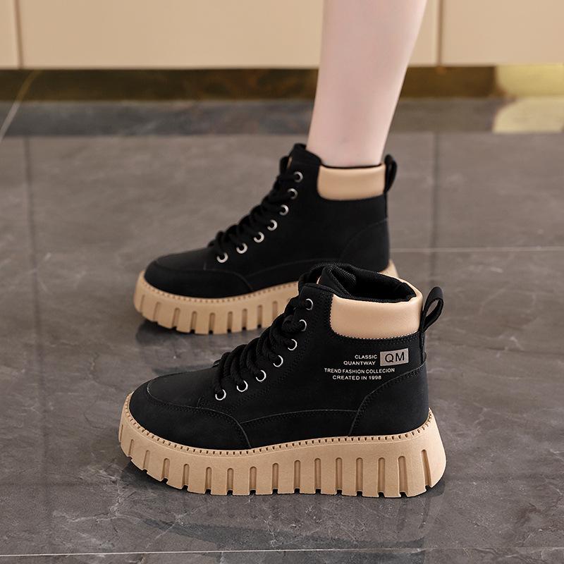 Thick-soled heightening retro Martin boots women's autumn and winter outdoor board shoes high-top street photography niche casual single shoes 