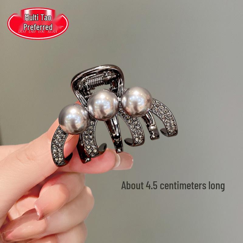 

Высококачественная заколка-краб для волос цвета оружейной стали с жемчугом и стразами для средних причесок полупучок