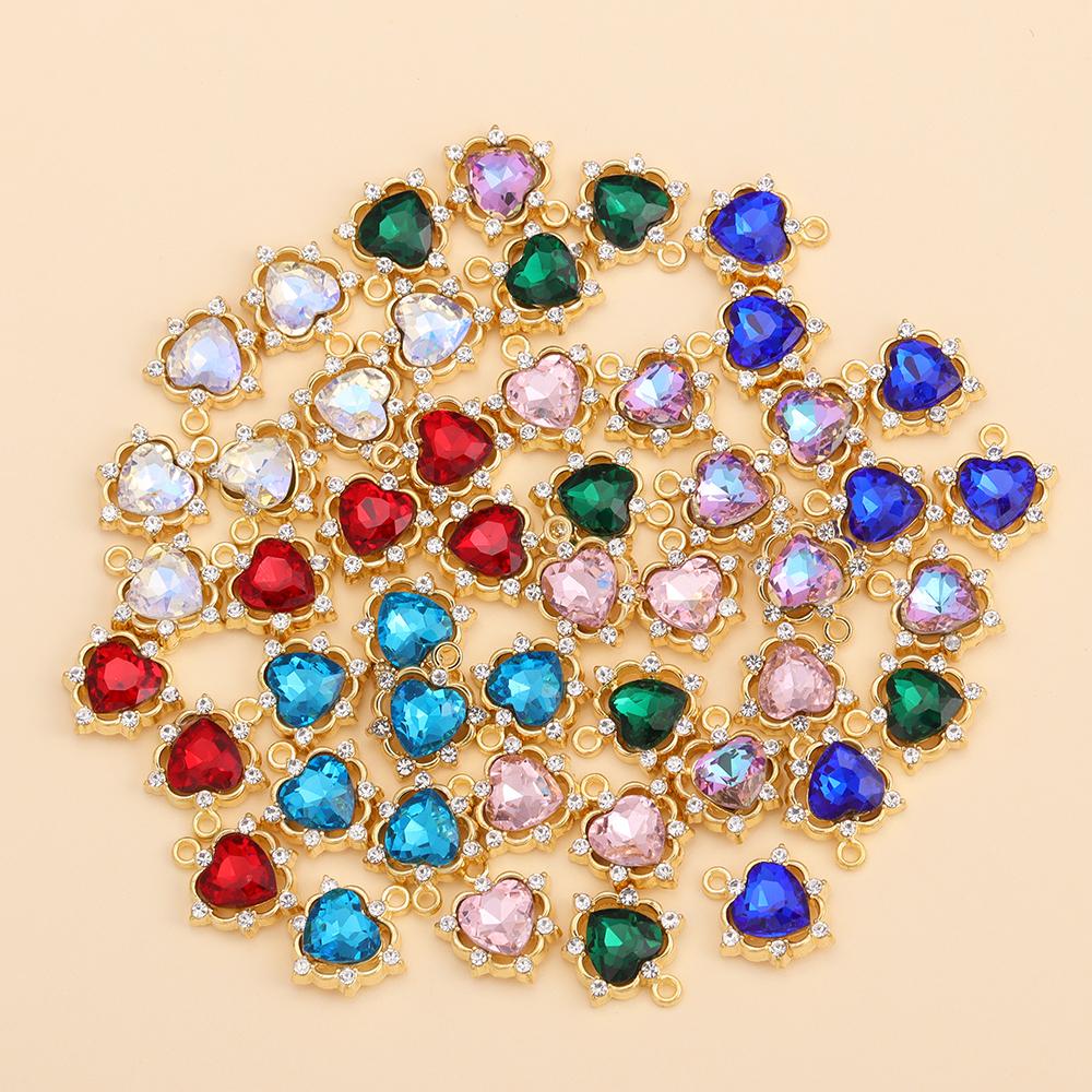 10Pcs Multicolor Crystal Peach Heart Charms For Women Girls Jewelry Making DIY Sweet Romantic Love Heart Pendant Necklace Crafts