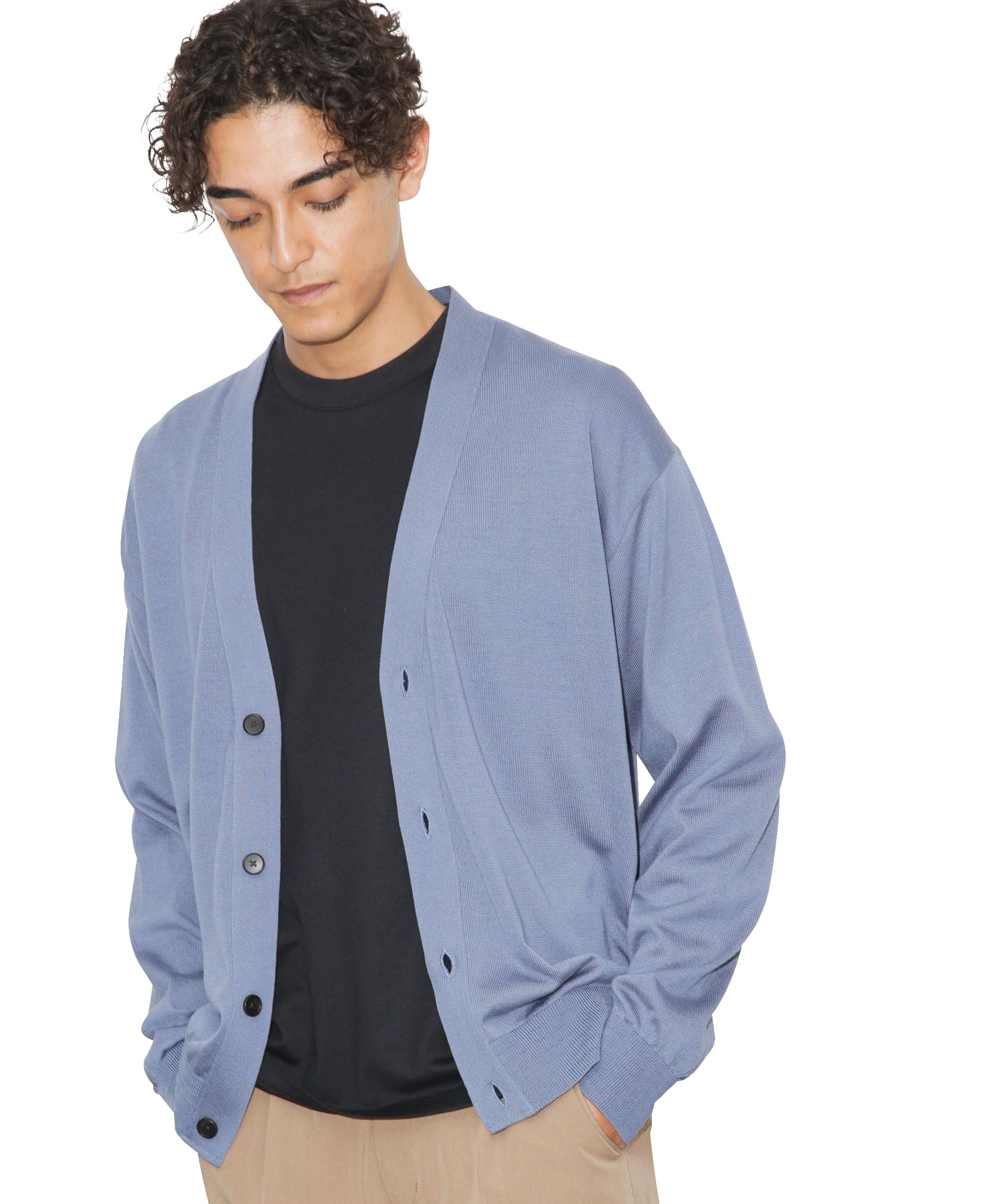 

Nano Universe Tough Knit Blue Gray V-Neck Cardigan, Medium,