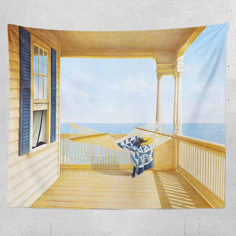 Boho Home Decor Window Sea View Aesthetic Room Decor Tapestry Lace Wall Hanging Cute Room Decor