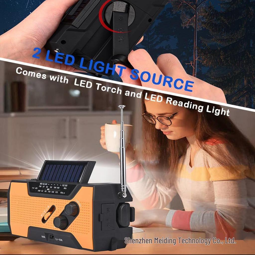 Radio de urgență multifuncțional solar cu manivelă, cu FM și lanternă