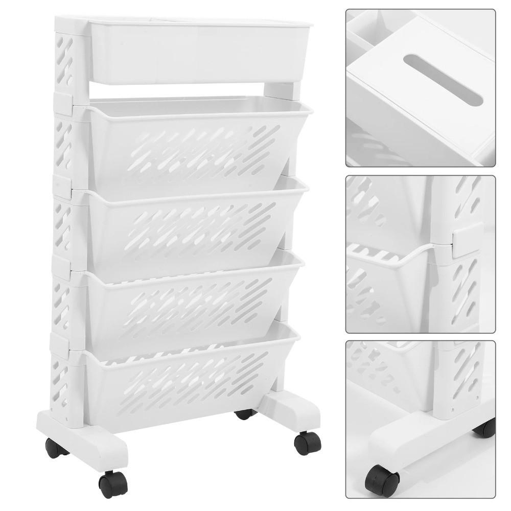 5/6 Layers Bookshelf On Wheels Large Capacity Book Storage Rack Movable Book Shelf  Student Use