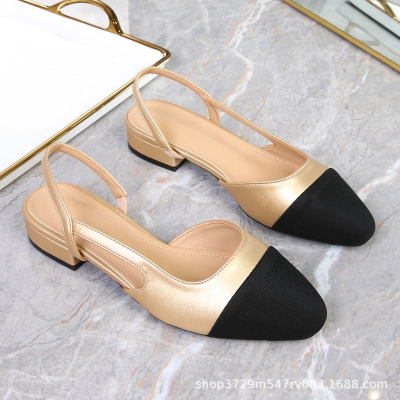Women's Shoes Low Heel Rear Empty Bag Head Sandals Flat High Heel Color Matching Thick Heel Single Shoes Middle Heel
