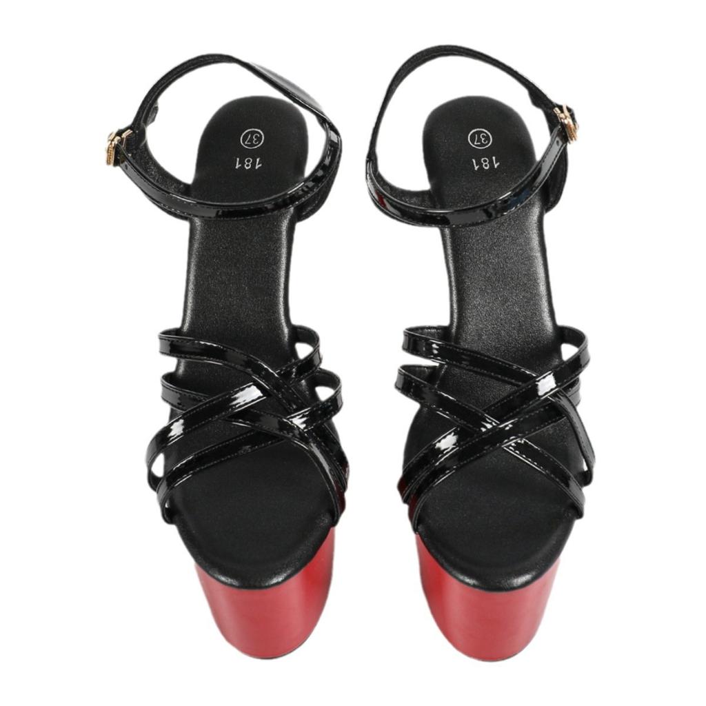 Fashion Sexy 17cm Stiletto High Heel Sandals for Women Black Patent Leather Platform Evening Dress Shoes Extreme Height Summer Party Wea