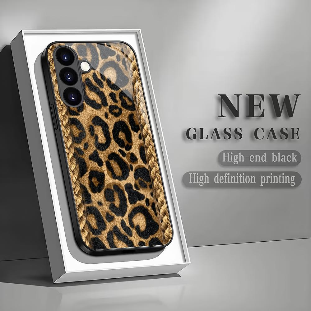 

Leopard pattern black glass phone case suitable for Samsung Galaxy S26 S25 S24 S23 S22 S21 S20FE/Ultra/Plus anti drop back cover GalaxyS25