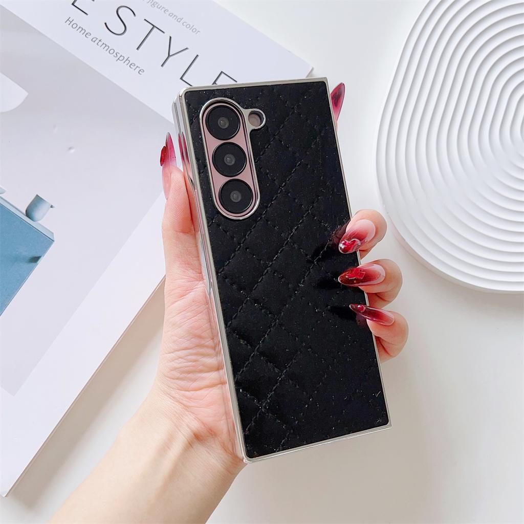 Electroplate Frame Phone Case for Samsung Galaxy Z Fold 7 6 5 4 3 Fold7 Fold6 Fold5 Luxury Leather Shock Proof Protective Cover